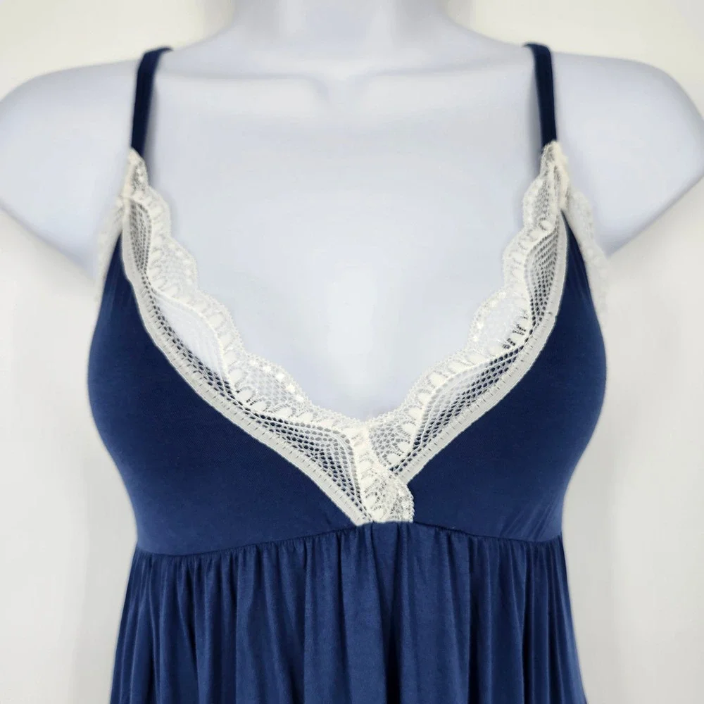Cupshe NWT‎ Navy Lace Trim Nightgown Slip Dress Womens Small Babydoll Coquette